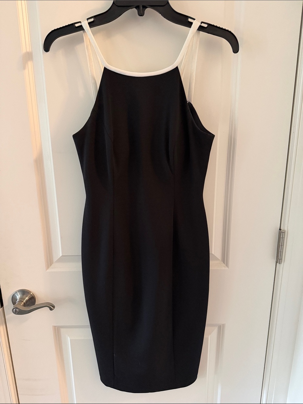 Calvin Klein Black Midi Sheath Dress with White Trim